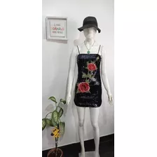 Vestido Con Lentejuelas Y Flores Importado