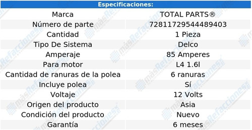 (1) Alternador Tipo Delco 85 Amps 6 Ran Wave L4 1.6l 05-08 Foto 4