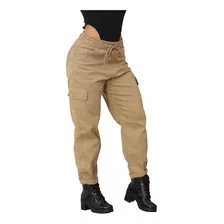 Calça Sarja Bege Bolso Cargo Mom Jeans