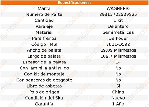 Kit Balatas Semimetalicas Del 406 V 6 3.0l 01-02 Wagner Foto 2