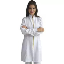 Avental Branco Gabardine Com Punho Gola Padre E Zíper Bu318