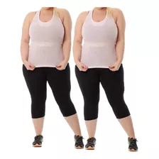 Kit 2 Calças Capri Suplex Para Academia Exercícios Plus Size