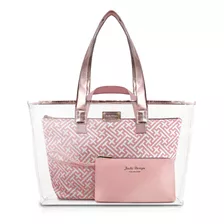 Bolsa Feminina Grande P/ Praia Academia Viagem 3 Peças Cor Rosa Desenho Do Tecido Diamante