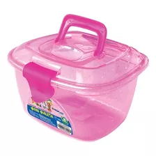 Mini Maleta Box Com Glitter Multiuso - Alça E Trava Rosa