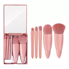 Kit De Pincéis De Maquiagem Com Espelho Estojo Com 5 Peças Cor Rosa