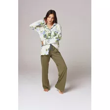 Pijama Camisero Pantalon Largo Amplio Mujer