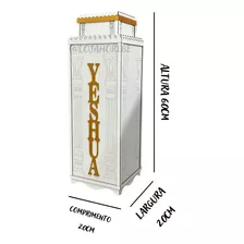 Gazofilácio Urna Igreja Branco Nome Yeshua Dourado 62cm