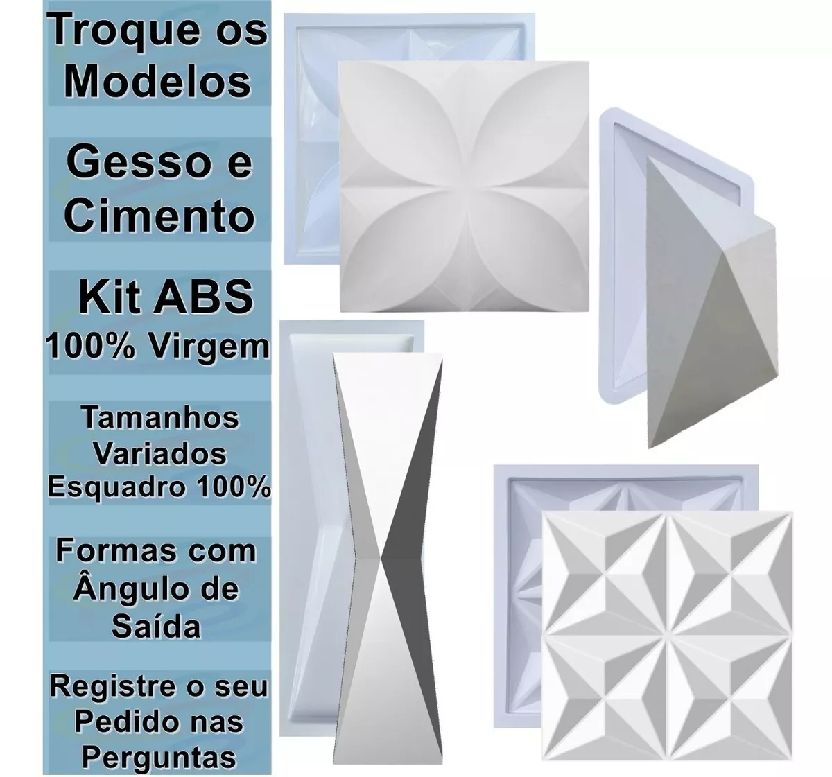 Formas Pra Gesso 3d Cimento Abs Plástico Molde Placa Fdg Kit