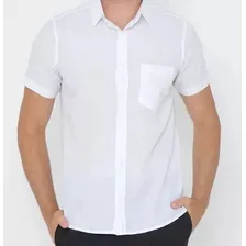 Camisa Social Manga Curta Masculina Branca 100% Microfibra