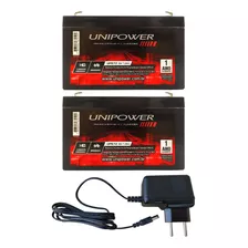 2 Bateria Unipower 6v 7,2a Carregador 6v 800mah Plug Pino P4