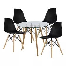 Set Comedor Mundo In Cristal 4 Sillas Eames Redondo 80cm