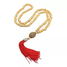 Japamala 108 Contas Madeira Clara Com Tassel Vermelho Cor Marrom-claro