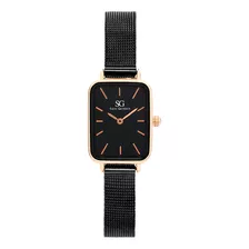 Relógio Feminino Quadrado Square Houston Rosé Gold Cor Da Correia Preto Cor Do Fundo Preto