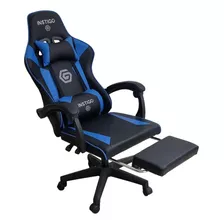 Silla Gamer Ergonómica Con Cojines Reclinable Negro Con Azul Material Del Tapizado Cuero Sintético