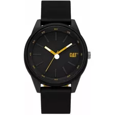 Reloj Pulsera Cat Insignia De Cuerpo Color Negro, Analógico, Para Hombre, Fondo Negro, Con Correa De Silicona Color Negro, Agujas Color Amarillo Y Blanco, Dial Negro, Minutero/segundero Amarillo, Bise