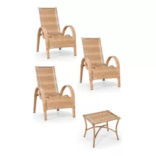Kit Cadeiras Rubi De Junco + Mesa De Centro P/ Área Gourmet