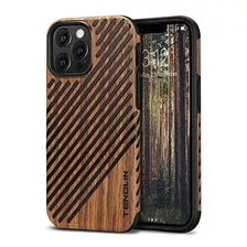 Funda Para iPhone 13 Pro-6.1- Tpu/madera/lineas Cuero Negro