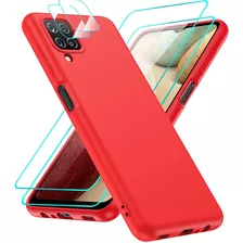 Funda Samsung Galaxy A12 De Silicona Templado Gratis - Rojo