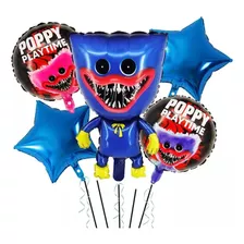5 Globos Metalicos Poppy Huggy Wuggy Azul