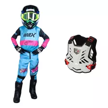 Conjunto Motocross Infantil Race Rosa + Colete Amx