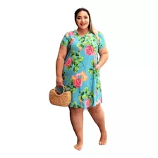 Vestido Curto Plus Size Soltinho Com Manga E Bolso