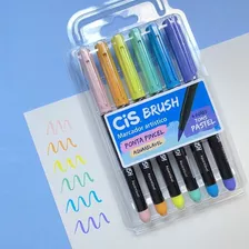 Caneta Cis Brush Pen Tons Pasteis Aquarelável 6 Cores