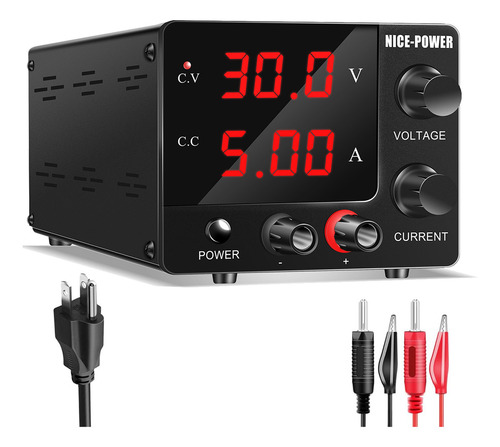 Nice-power® 30v 5a Fuente De Alimentación De Cc Variable Pantalla Led 3 Dígitos Corriente Y Voltaje Ajustables 150w Fija Con Codificador Fuente De Alimentación De Cc Para Galvanoplastia Bricolaje Etc