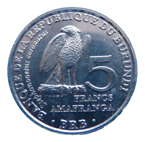Moneda De Burundi 5 Francs 2014 Stephanoaetus Coronatus