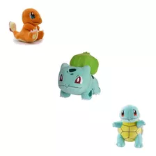 Kit Com 3 Pokémon Pelúcia 16cm Bulba Squirtle Charmander 