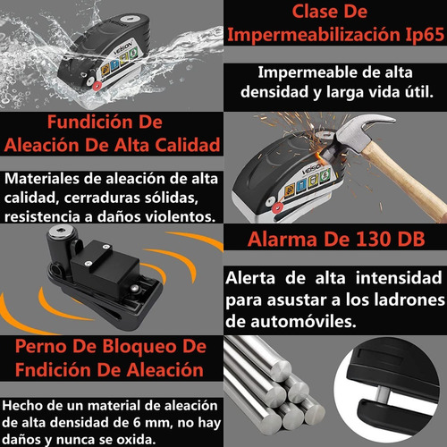 Alarma Moto Bloqueo Freno Disco Candado Recargable Ip65 Foto 8