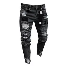 Calça Jeans Masculina Com Zíper Rasgado Na Moda