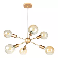 Lustre Para Sala Moderno Dourado 6 Lâmpadas Pendente Sputnik 127v/220v