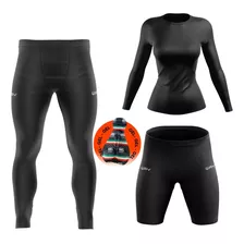 Kit De Ciclismo Feminino Camisa Uv Manga Longa Calça E Short