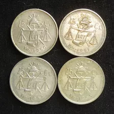 Serie 25 Centavos 1950 A 1953 Todas Las Fechas Pesetas Plata