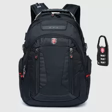 Mochila Masculina Executiva Alça Cabo Aço Reforçada Notebook Cor Preto Desenho Do Tecido Liso