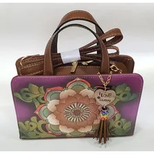 Bonita Bolsa De Piel Natural Artesanal Con Troquel Mandala