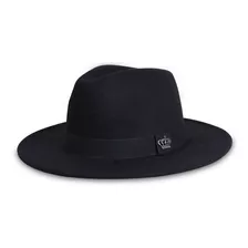 Chapéu Fedora Preto Aba Reta 7cm Coroa Dourada