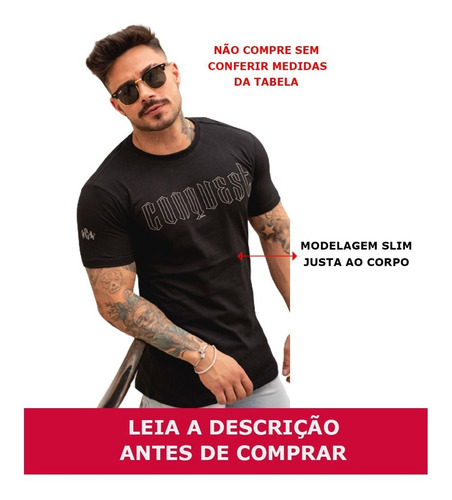 Camiseta Slim Masculina Preta Com Escrita - Nova Coleção