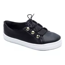 Tênis Slip On Feminino Confortável Cadarço E Botões Abs