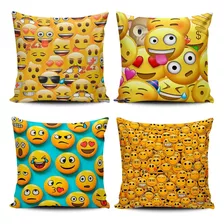 Kit 4 Capas De Almofadas Emoji Sala Fronha Decoração