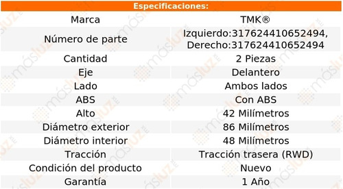 2- Baleros Rueda Doble Delanteros F-type L4 2.0l 18/19 Tmk Foto 2