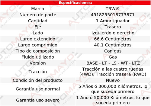 1 - Amortiguador Gas Tras Izq/der Trw Silverado 2500hd 01-10 Foto 2