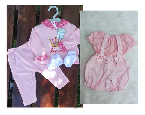 Kit Roupinha Bebê Reborn Jardineira + Pijama 5 Peças