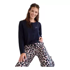 Pijama Mujer Remera Con Botones Animal Print - Jaia