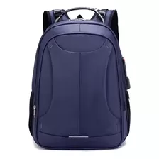 Mochila Azul Anti Furto Roubo Laptop Cabo Usb E Cadeado