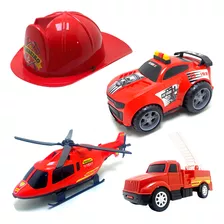 Kit Caminhão Bombeiro + Capacete Grande Brinquedo P/ Menino
