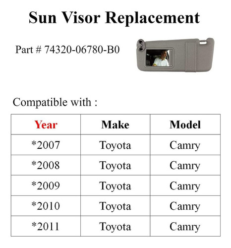 Parasol Izquierdo Conductor Para Toyota Camry Gris Foto 4