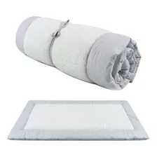 Acolchoado Berço Bebê Pillow Top Colchonete Portátil Cinza Sherpa