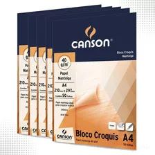 Kit C/ 5 Un Papel Manteiga Croquis A4 40g 50 Folhas - Canson