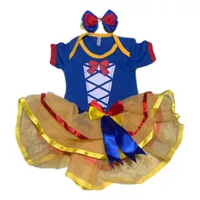 Roupa Bebê Body Branca De Neve Laço Saia Mesversario Fantasi